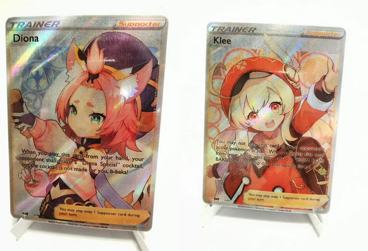 Genshin Impacts Klee Diona & More Imagined As Pokémon Trainer Cards